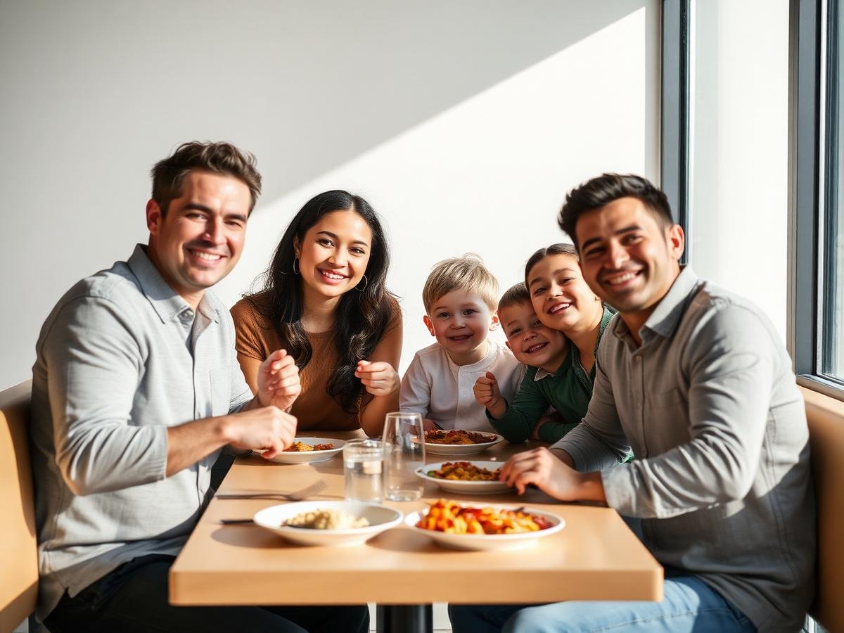 A family enjoying a meal together at Bit Of Food