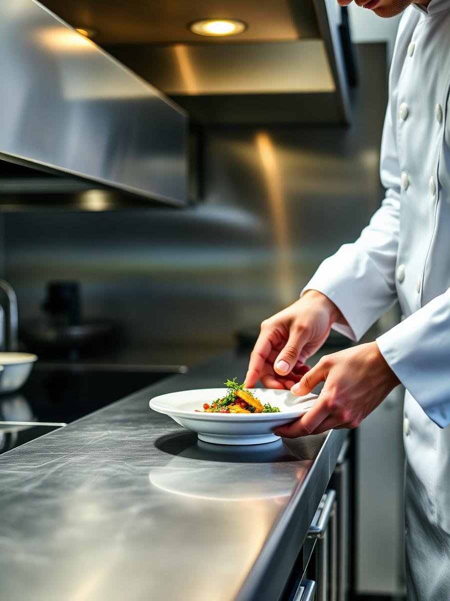 Chef plating a dish in the Bit Of Food kitchen